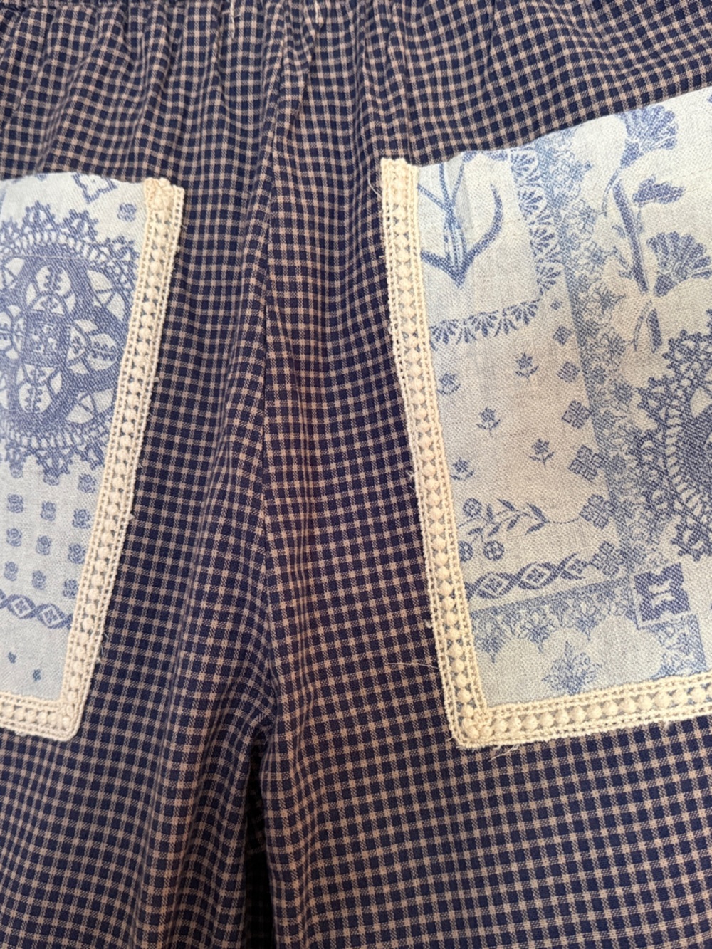 Blue Gingham Patchwork Boho Bloomer Pants - Picture 4 of 5